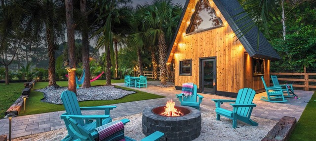A-Frame Tiny House on Palm Tree & Alpaca Farm w/Fire Pit, Mini Golf, Swings in Palm Beach Gardens